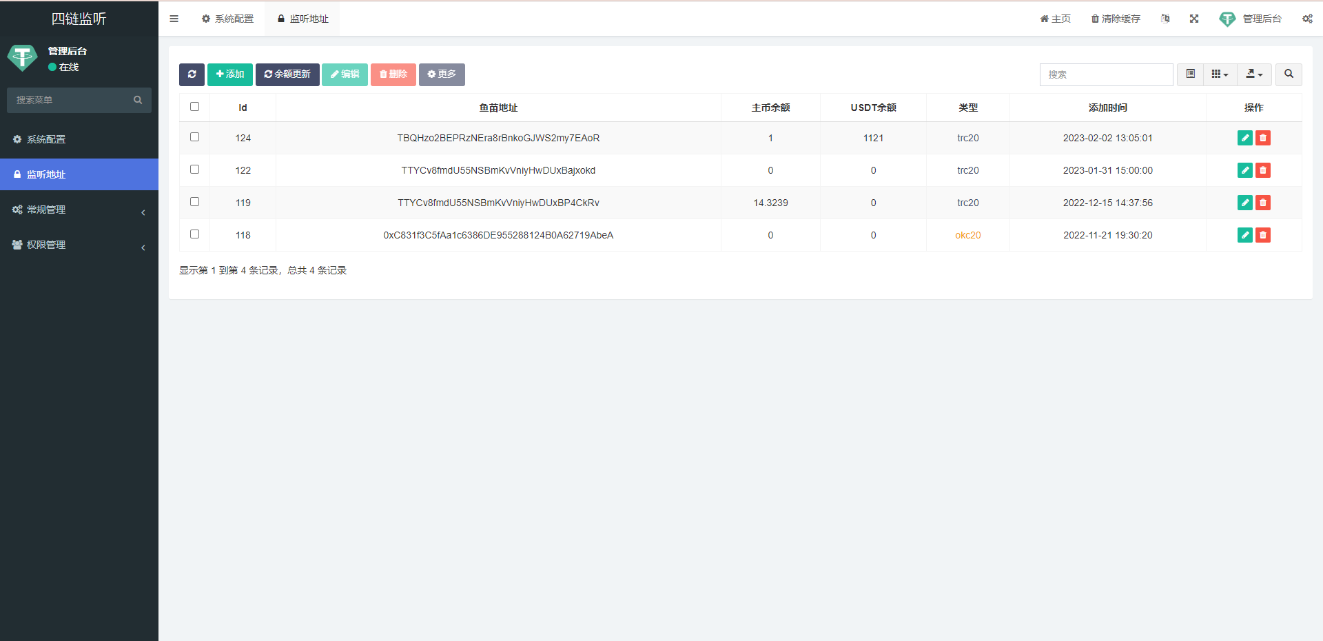 运营版TRC/ERC/BSC/OKC四链钱包余额交易监听系统 - 码商源码网-码商源码网